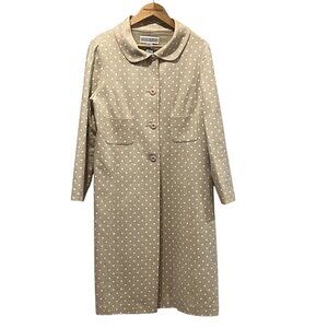 Jessica Howard Vtg Polka Dot Linen Blend Coat, Tan White, 14